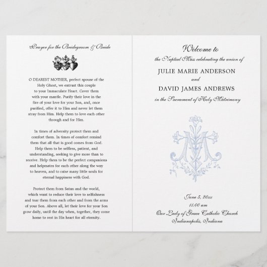 Elegantes katholisches Mass-Hochzeitsprogramm (Vorderseite)
