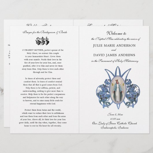 Elegantes katholisches Programm zur Hochzeit latei (Vorne/Hinten)