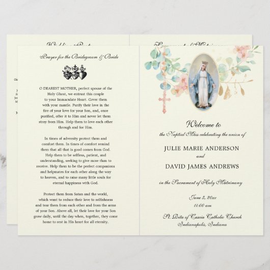 Elegantes katholisches Programm zur Hochzeit latei (Vorne/Hinten)