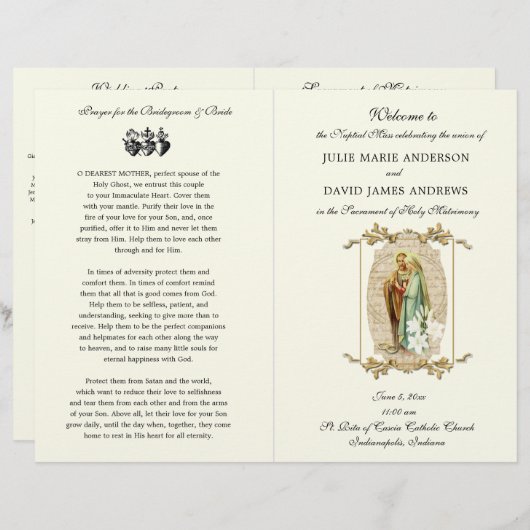 Elegantes katholisches Programm zur Hochzeit latei (Vorne/Hinten)