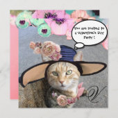 ELEGANTES KATZ-, GROSSE DIVA HAT UND ROSE VALENTIN EINLADUNG (Vorne/Hinten)