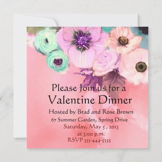 ELEGANTES KATZ-, GROSSE DIVA HAT UND ROSE VALENTIN EINLADUNG (Rückseite)