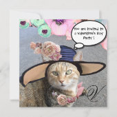 ELEGANTES KATZ-, GROSSE DIVA HAT UND ROSE VALENTIN EINLADUNG (Vorderseite)