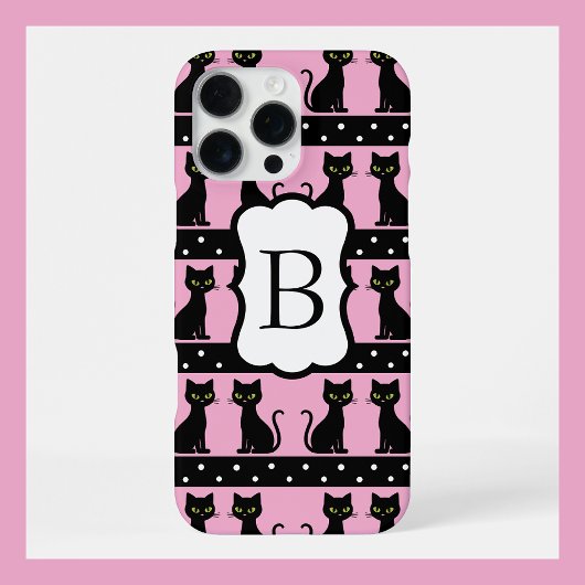 Elegantes Katzen-Monogramm-Muster Anpassbarer Anfa iPhone Hülle