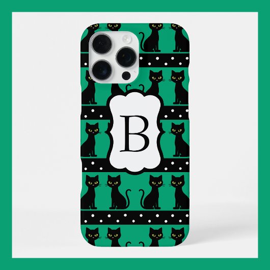Elegantes Katzen-Monogramm-Muster Anpassbarer Anfa iPhone Hülle