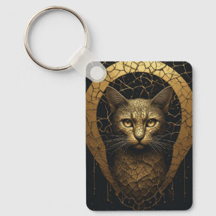 Elegantes Katzenporträt mit goldenen Reparaturlini Schlüsselanhänger
