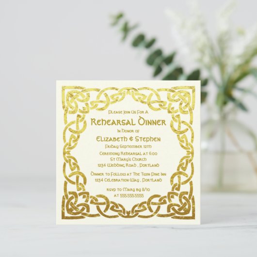Elegantes keltisches HochzeitGold | Abendessen Pro Einladung (Stehend Vorderseite)