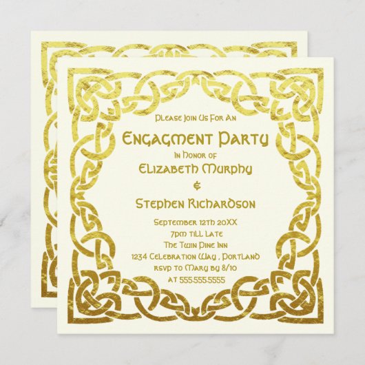 Elegantes keltisches HochzeitGold | Engagement Einladung (Vorne/Hinten)