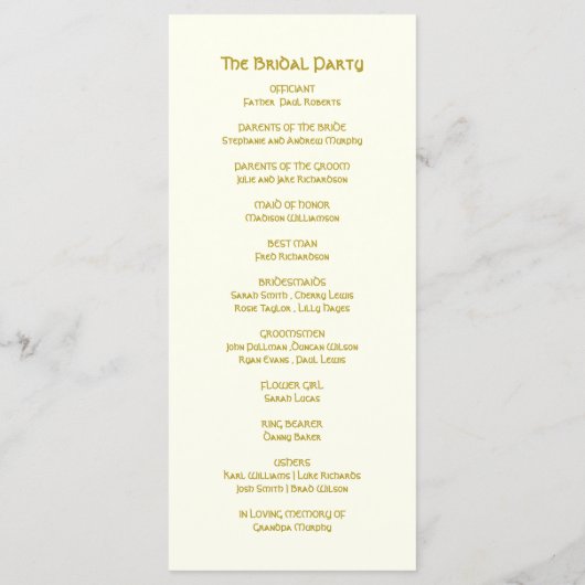 Elegantes keltisches HochzeitGold | Zeremonie Programm (Rückseite)