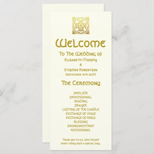 Elegantes keltisches HochzeitGold | Zeremonie Programm (Vorne/Hinten)