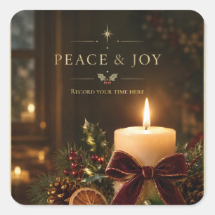 Elegantes Kerzenlicht-Weihnachten, Frieden und Fre Quadratischer Aufkleber
