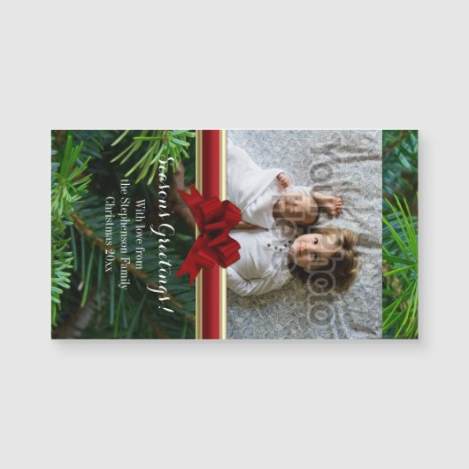 Elegantes Kiefern-Goldrotes Bogen-Weihnachten Magnetkarte (Vorderseite)