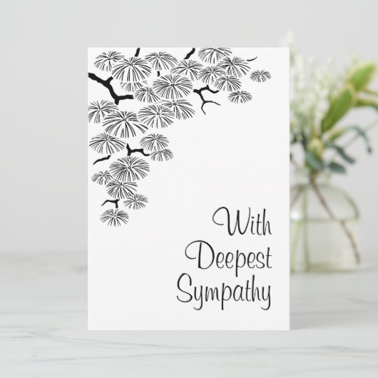 Elegantes Kiefernzweig Schwarz-weißes Beileid (Stehend Vorderseite)