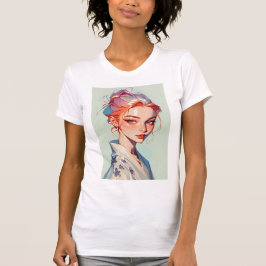 Elegantes Kimono-Mädchen-ästhetisches Anime-Porträ T-Shirt