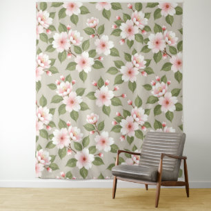 Elegantes Kirschblüten nahtloses Muster Wandteppich