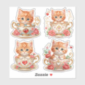 Elegantes Kitten in Teacup Stickers - Blumendesign Aufkleber (Blatt)
