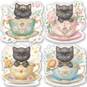 Elegantes Kitten in Teacup Stickers - Blumendesign Aufkleber