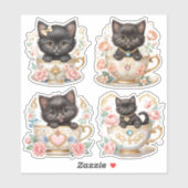 Elegantes Kitten in Teacup Stickers - Blumendesign Aufkleber (Blatt)