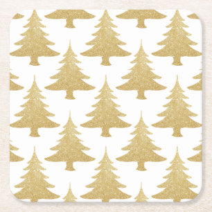elegantes klares GoldGlitter Weihnachtsbaummuster Rechteckiger Pappuntersetzer