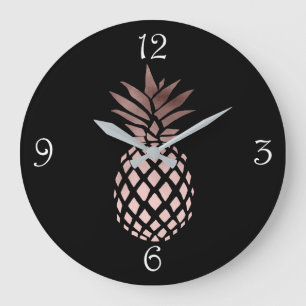 elegantes klares Imitat-Rosen-Goldtropische Ananas Große Wanduhr