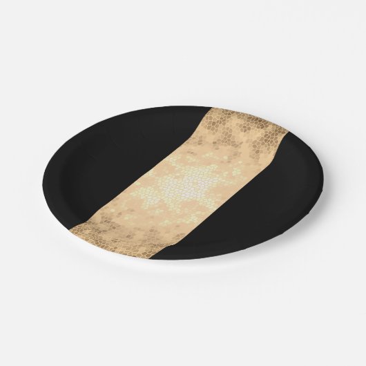 elegantes klares Imitatgold und schwarze Streifen Pappteller (Schrägansicht)