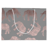 Elegantes, klares Rose-Goldstamm-Elefantenmuster Große Geschenktüte (Rückseite)