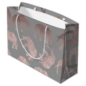 Elegantes, klares Rose-Goldstamm-Elefantenmuster Große Geschenktüte (Rückseite Schrägansicht)