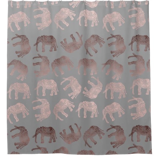 elegantes klares Rosengoldstammes- Elefantmuster Duschvorhang (Vorderseite)