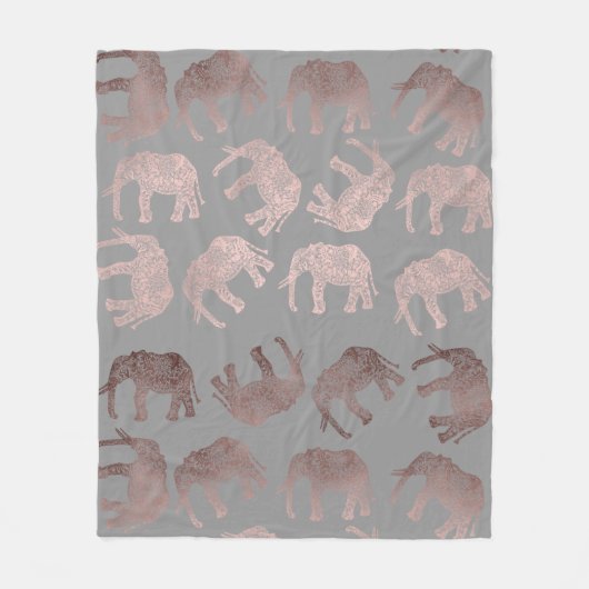 elegantes klares Rosengoldstammes- Elefantmuster Fleecedecke (Vorderseite)