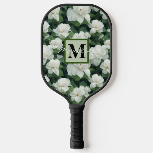 Elegantes klassisch grünes botanisches weißes Blum Pickleball Schläger (Vorderseite)