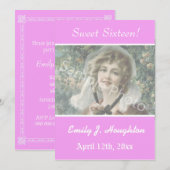 Elegantes, klassisch rosa, süßes 16-Party-Foto Einladung (Vorne/Hinten)