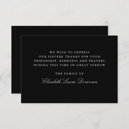 Elegantes klassisches Black Funeral Beileid Vielen Einladung (Vorne/Hinten)