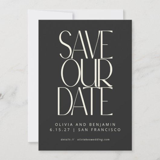 Elegantes klassisches Black Simple Modern Trendy F Save The Date (Vorderseite)