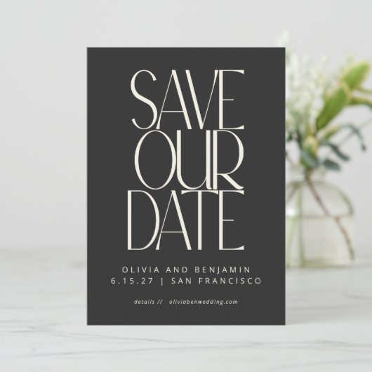 Elegantes klassisches Black Simple Modern Trendy F Save The Date (Stehend Vorderseite)