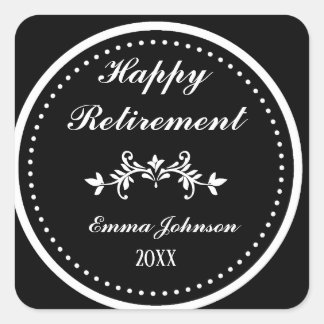 Elegantes klassisches Black & White Happy Rente Quadratischer Aufkleber