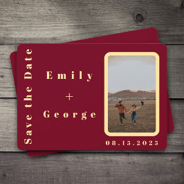 Elegantes klassisches Burgundy Gold Couple Foto Ho Save The Date