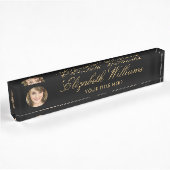 Elegantes klassisches Circle Foto Schwarzes Script Namensplakette