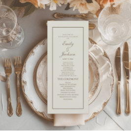 Elegantes klassisches Cream Brown Script Wedding P Programm