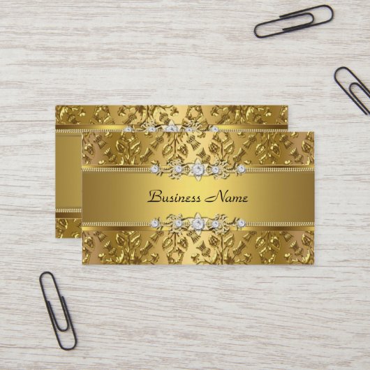 Elegantes, klassisches Gold Damask Embossed Image Visitenkarte (Vorderseite/Rückseite Beispiel)