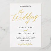 Elegantes, klassisches Gold Foil Hand Letter Scrip Folieneinladung (Vorderseite)