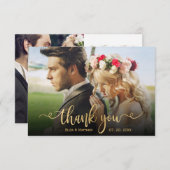 Elegantes klassisches Gold Script-Foto-Overlay Dankeskarte (Vorne/Hinten)