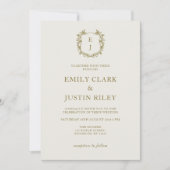 Elegantes klassisches Golden Wappen Monogram Weddi Einladung (Vorderseite)