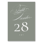 Elegantes klassisches Grau auf weißer kalligrafisc Tischnummer (Rückseite)