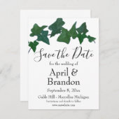 Elegantes klassisches Green English Ivy Skript Save The Date (Vorne/Hinten)