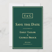 Elegantes, klassisches Green Gold Monogram, Modern Save The Date (Vorderseite)