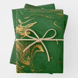 Elegantes klassisches Grün- und Goldmarmor Geschenkpapier Set