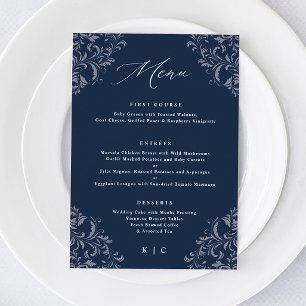 Elegantes, klassisches Hochzeitmenü der Marine Menükarte