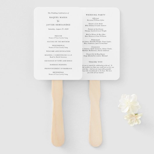 Elegantes klassisches Hochzeitsprogramm Fächer (Vorne und Hinten)