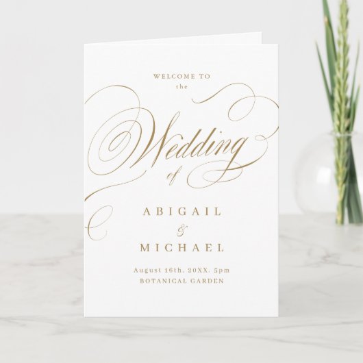 Elegantes klassisches Hochzeitsprogramm mit golden Programm (Vorderseite)