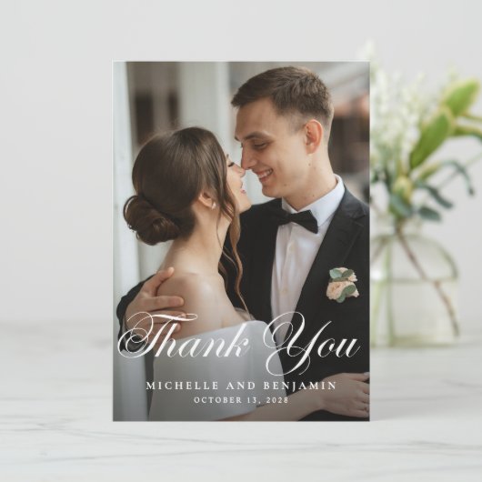 Elegantes klassisches Hochzeitssemble Dankeskarte (Stehend Vorderseite)